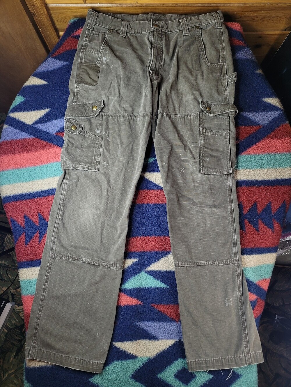 Carhartt Pants Mens 36x32 Ripstop Double Knee Cargo Carpenter B342 DFE Distress